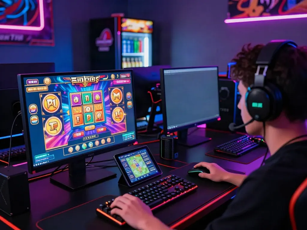 Player engaged in akunjp online gaming with immersive setup and colorful graphics, enhancing the thrill.