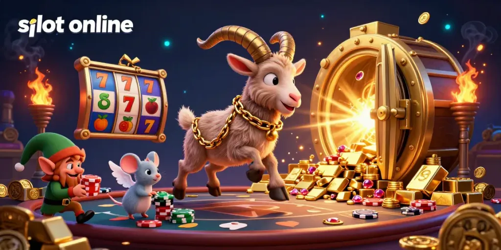 Engage with vibrant slot online graphics featuring detailed casino elements and lively characters.