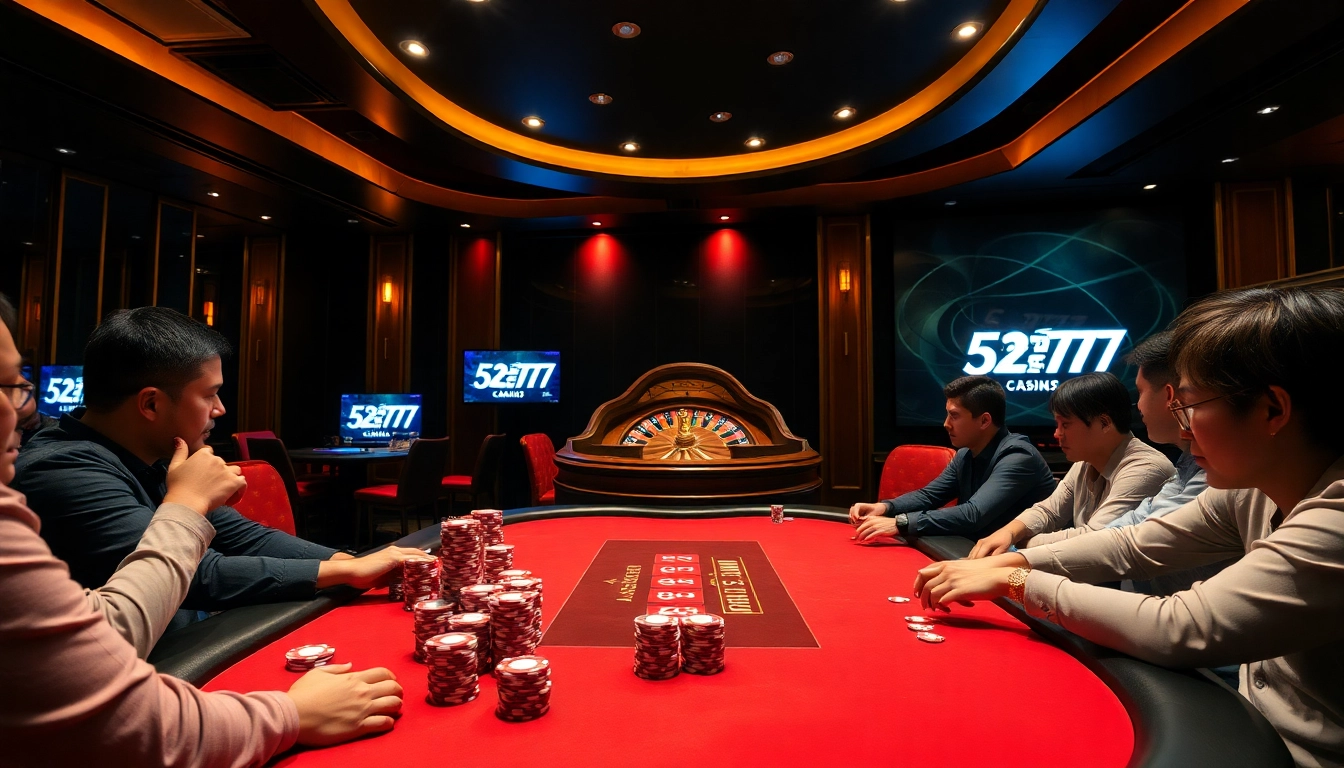 Engaging players at a poker table symbolize excitement in the 5z777 casino experience.