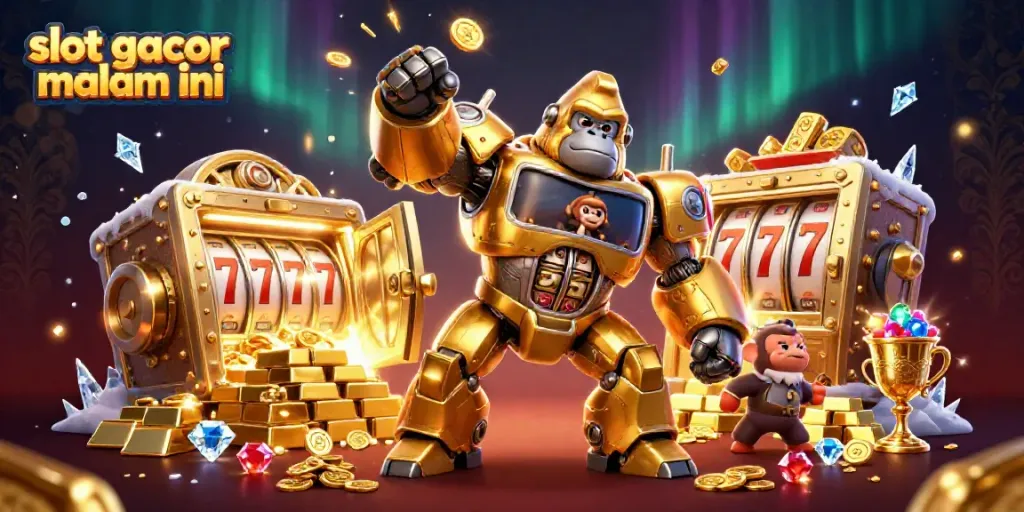 Engage with the thrilling slot gacor malam ini featuring a golden gorilla mech and treasure bursts.
