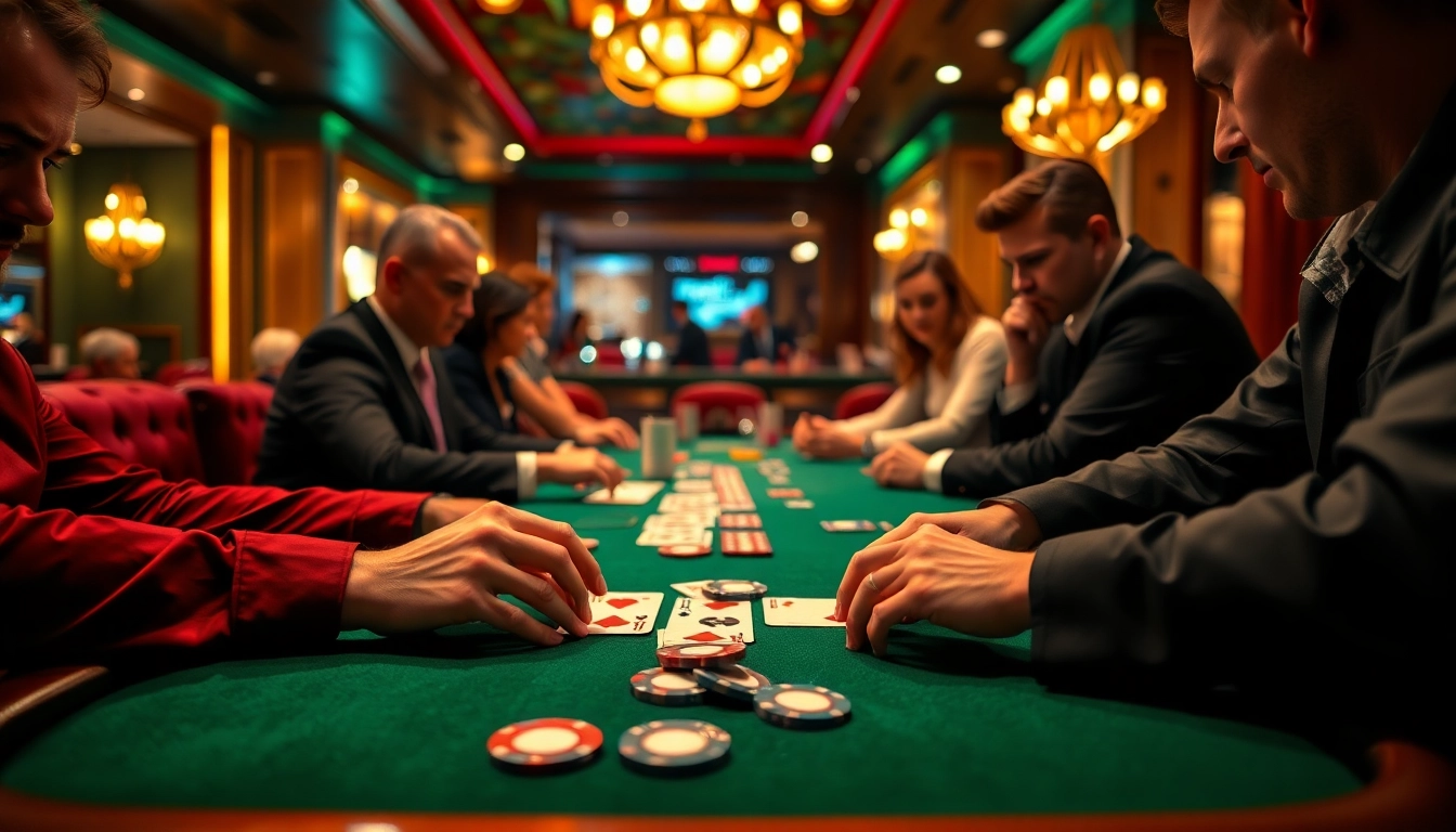 Engage with the thrilling atmosphere of a Blackjack Casino game as players strategize around a dealer.