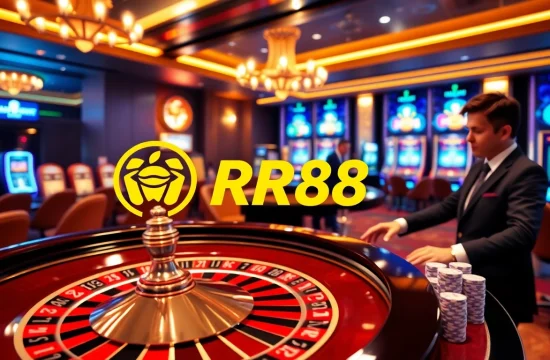 Experience the thrill of Nhà Cái RR88 with engaging casino visuals and vibrant gambling elements.