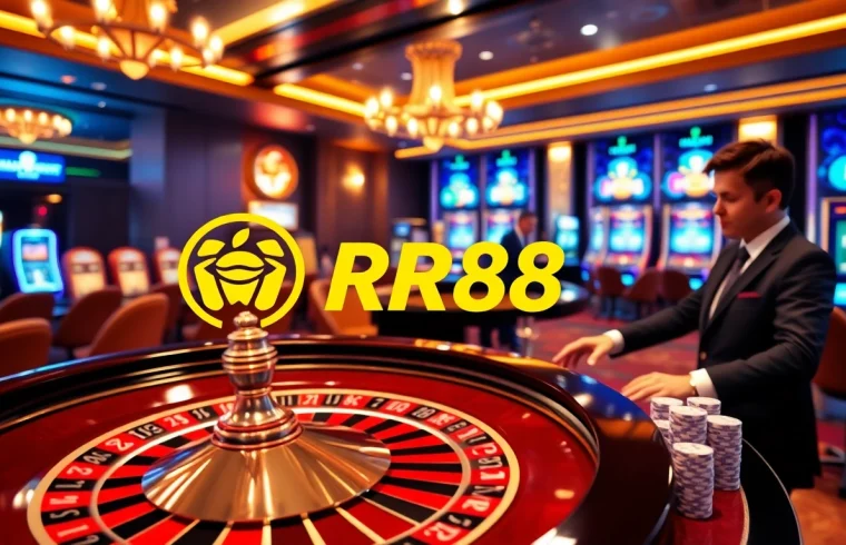 Experience the thrill of Nhà Cái RR88 with engaging casino visuals and vibrant gambling elements.