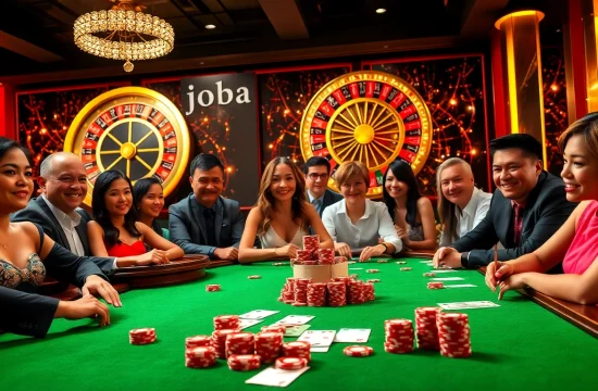 Engaging scene showcasing the excitement of trang chủ jbo gambling with players at a vibrant casino table.