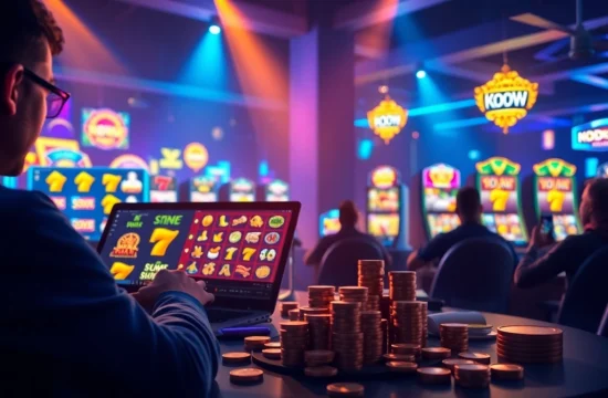 Kode4d link showcasing an exciting online gaming atmosphere with vibrant slot games and happy players.