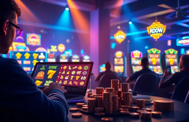 Kode4d link showcasing an exciting online gaming atmosphere with vibrant slot games and happy players.
