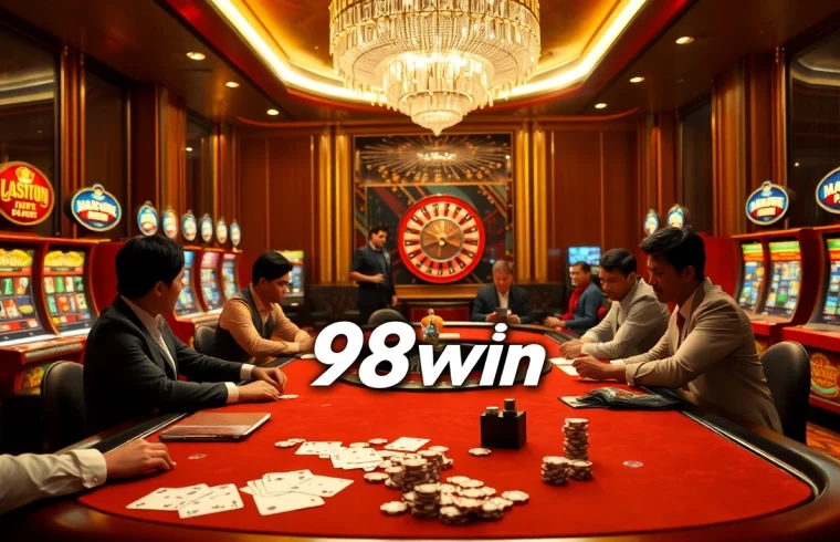 Engaging in an exhilarating poker game at 98win casino with vibrant visuals.