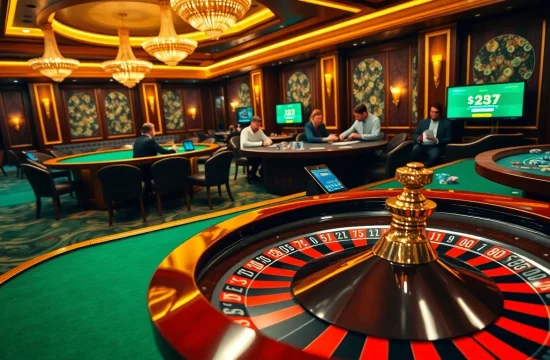 Experience excitement at https://xx88.vin/ with an elegant casino scene showcasing roulette, poker, and digital betting.