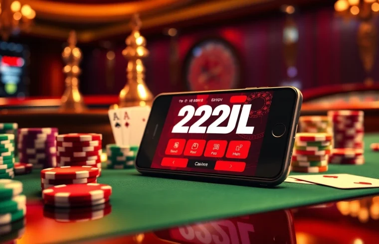 Experience the thrill of winning with the 22JL app at a stylish casino table surrounded by gambling excitement.