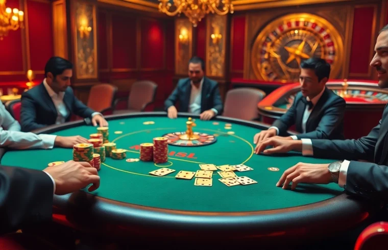 Experience the thrill of casino gaming with the 789f link showcasing high-stakes poker tables, chips, and cards.