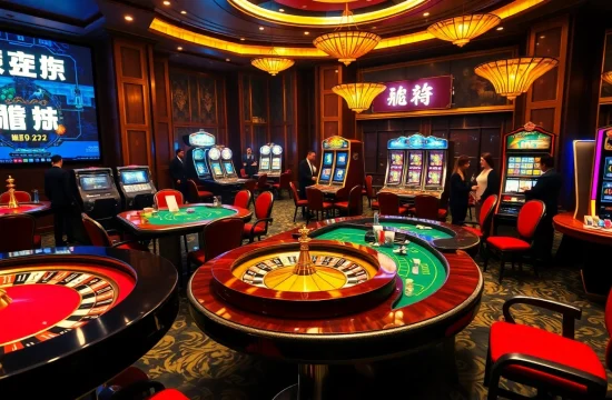 Experience excitement at a casino with "주소모음" links, poker tables, and vibrant slot machines.