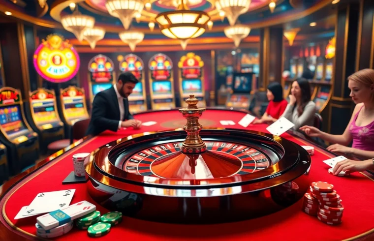 Experience the thrill of 789 win at this luxurious casino scene featuring roulette, chips, and excited players.