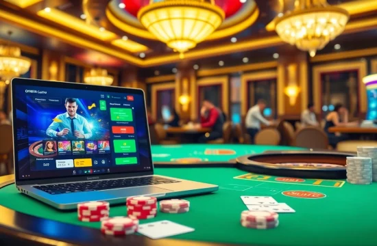 Engaging scene at https://okwin.blog/ showcasing online gambling excitement with poker and casino elements.