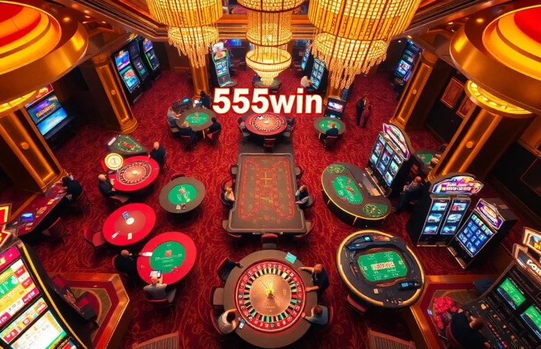 Players enjoying classic casino games at 555win with vibrant slot machines and roulette tables.