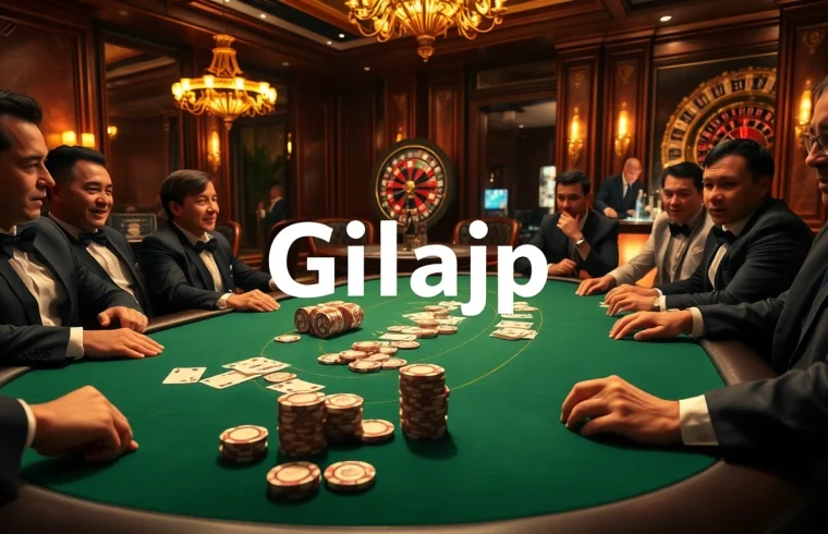 Experience high-stakes excitement at a luxurious casino featuring gilajp poker games and vibrant players.