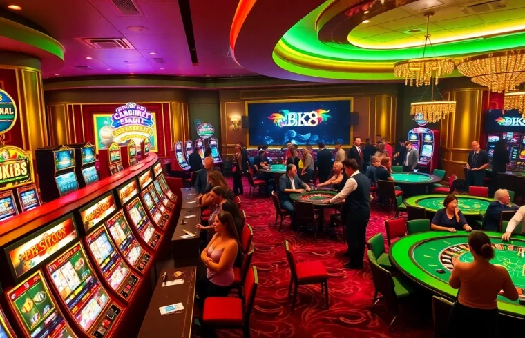 Experience excitement with BK8 เว็บตรง in a vibrant casino featuring games and luxurious ambiance