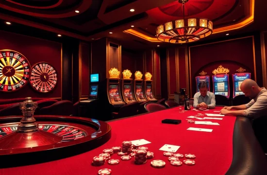 Exciting scene at a vibrant casino venue showcasing s8 nhà cái with roulette and poker activities.