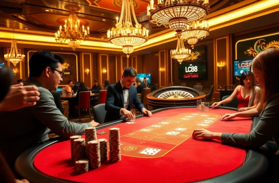 Engaging blackjack tables at casino lc88 with players and professional dealers in action.