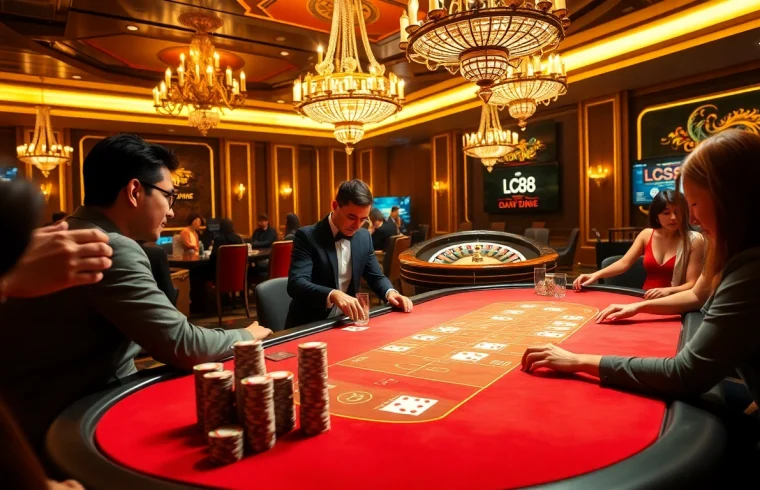 Engaging blackjack tables at casino lc88 with players and professional dealers in action.