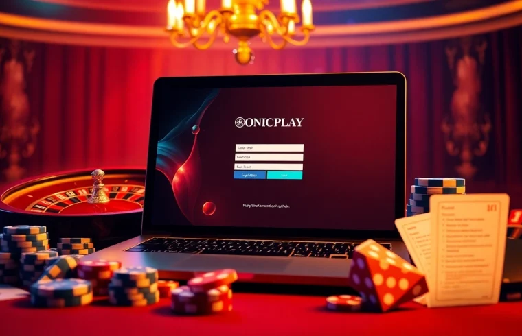 Engage with the ONICPLAY login interface amid luxurious casino elements for thrilling gambling experiences.