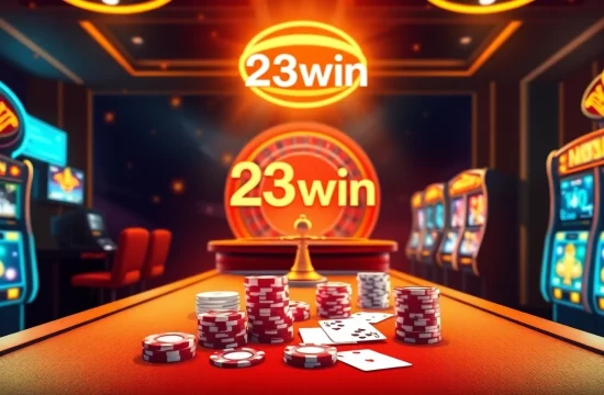 Experience thrilling gaming at 23win with vibrant poker tables and spinning roulette wheels.