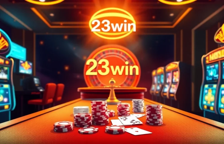 Experience thrilling gaming at 23win with vibrant poker tables and spinning roulette wheels.