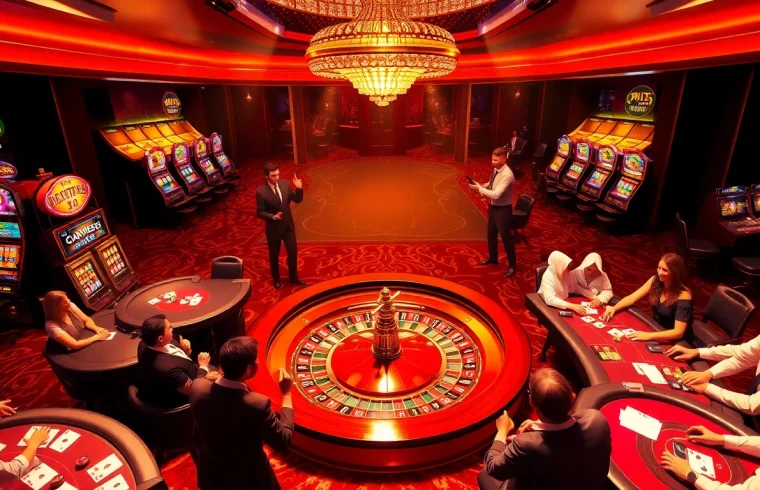 Players enjoying a vibrant casino atmosphere at 555win, highlighting high-stakes poker and roulette.