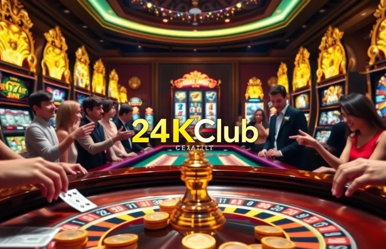 Trải nghiệm trò chơi cược cao tại 24kclub với bàn roulette sống động và những chiếc chip poker vàng.