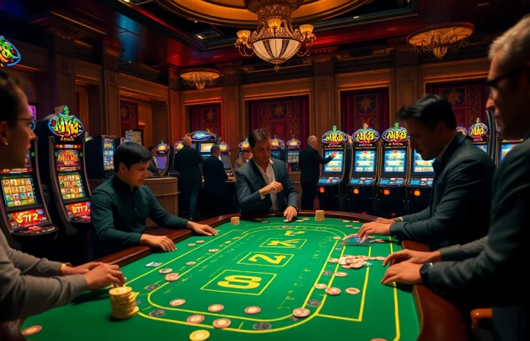 Players enjoying an MK8-themed casino table full of excitement and vibrant gambling action.