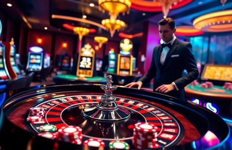 Exciting gaming action at https://okwin.blog/ featuring a vibrant roulette table and engaging players.